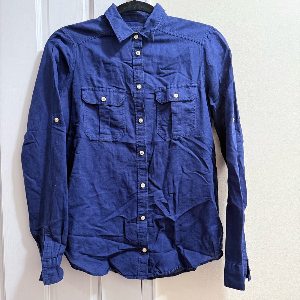 Express Men's Deep Blue Casual Button-Down Shirt